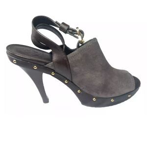 Tory Burch Bilson Suede Studded Accents Slingback Pumps Shoes Peep Toe Size 9 M